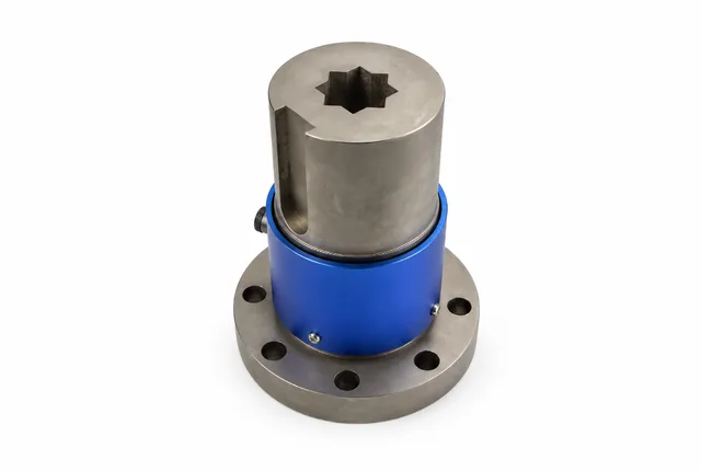 Eight-point socket static torque sensor with blue housing and a round mounting flange